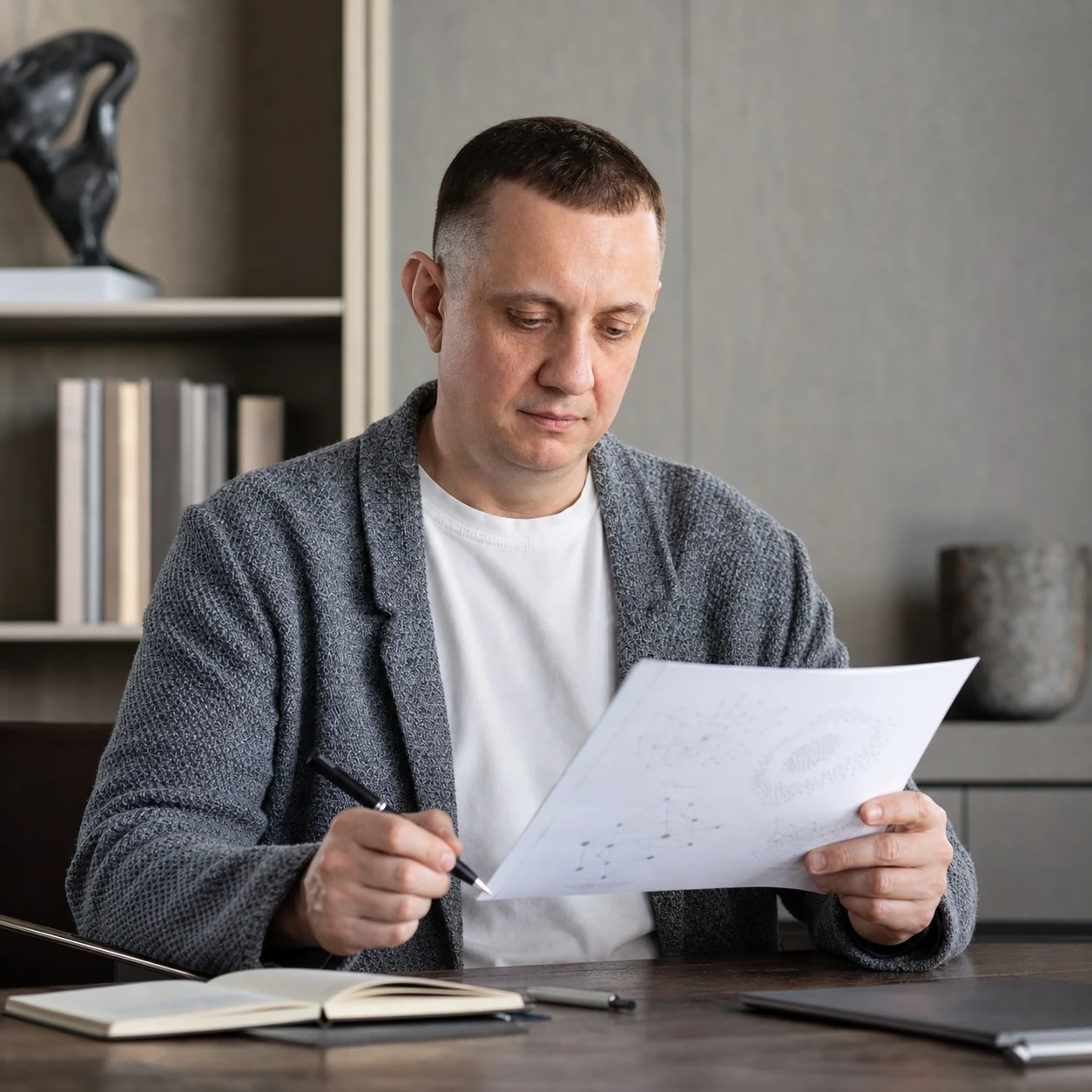 Пётр Жогов работает с документами